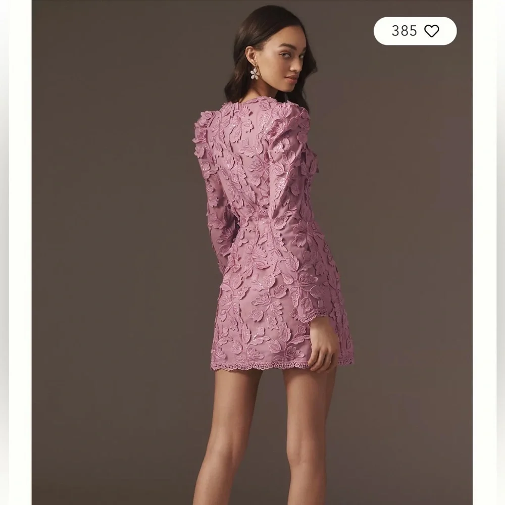 NEW HELSI Christy Scalloped Long Sleeve Pink Floral Applique Mini Dress Sz S - Picture 12 of 12